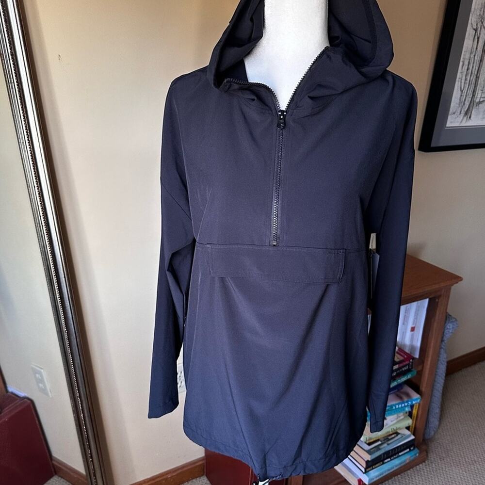 NWT Z by Zella Black Oversized Half zip Nylon Lightweight Hooded Jacket sz xs